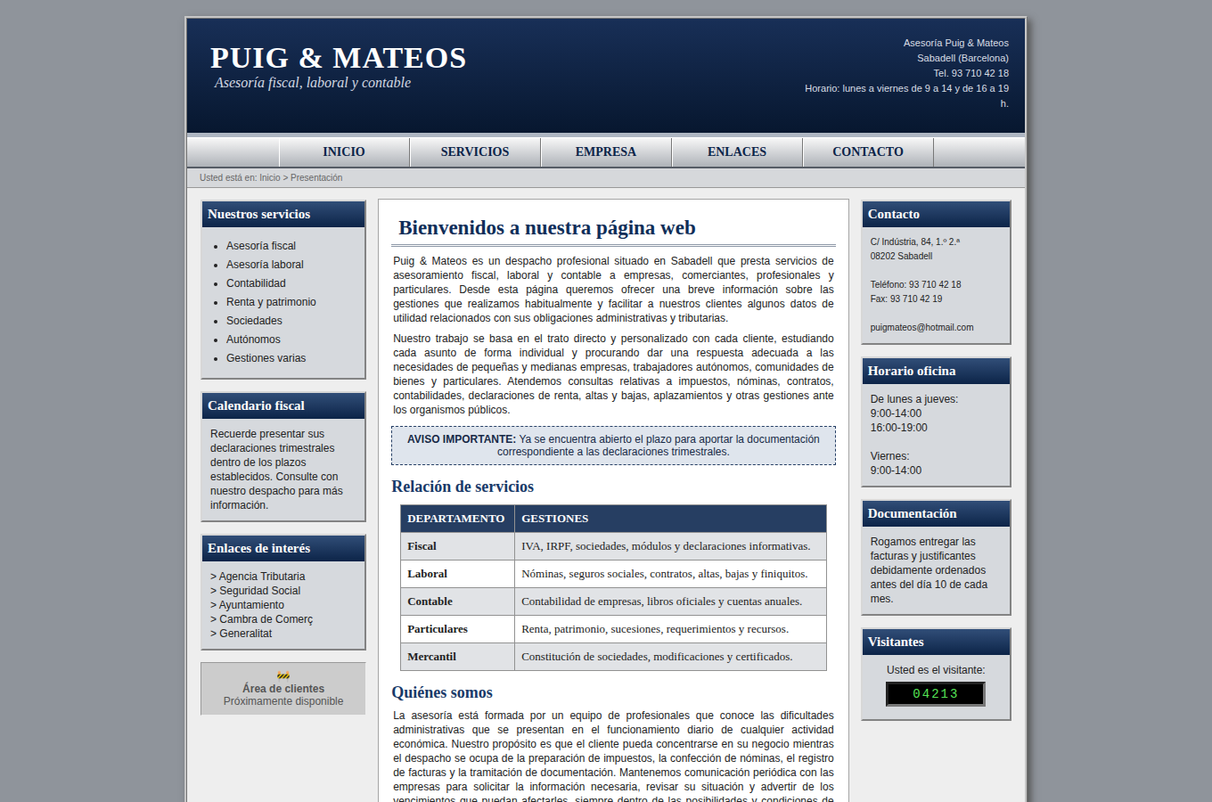 Diseño web anterior para una asesoría